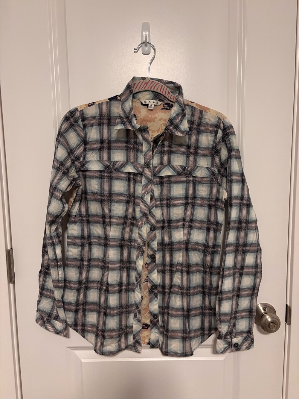 Cabi Casual Plaid Button-Up Shirt Light Blue Plaid